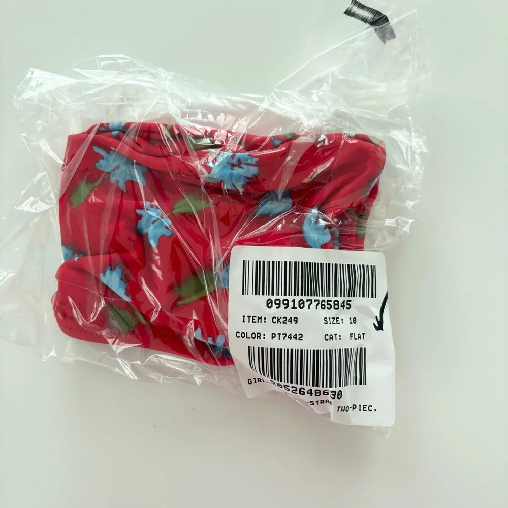 NWT J. Crew Crewcuts Girls' Ruched-strap Bathing Swimsuit Red Multi
